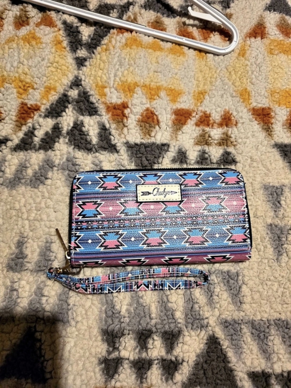 Cheekys Geometric Wallet Wristlet in Blue & Pink